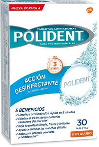 Polident Acción Desinfectante Tabletas Limpiadoras 30 Uds