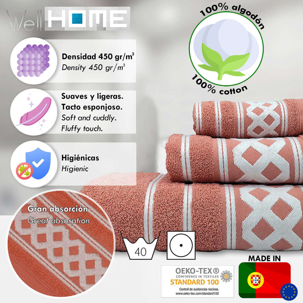 Juego de 4 toallas pequeñas desflecadas de algodón 100% 500 gsm Verde  oscuro UPIM HB da label.customerClassification.0