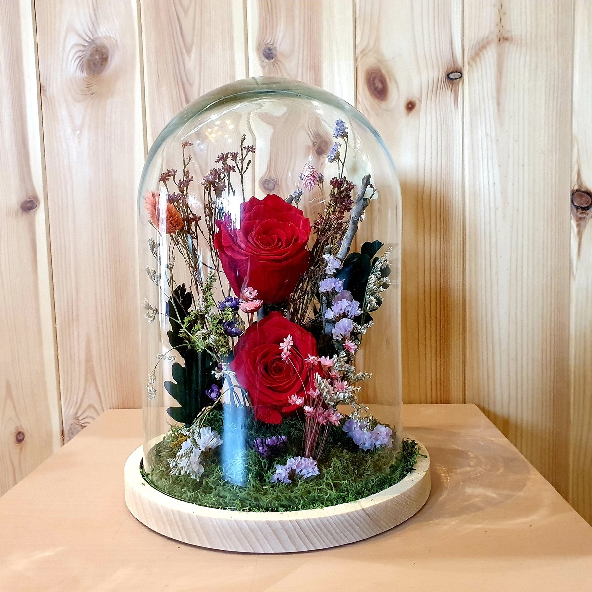 Cúpula cristal 2 rosas blancas preservadas | Envío 48/72 horas | Zerca