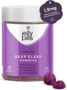 Health Deep Sleep Gummies Melatonina, Ashwagandha, Triptofano y Vitamina B6, 70 gummies sabor Cereza, Jelly Pills