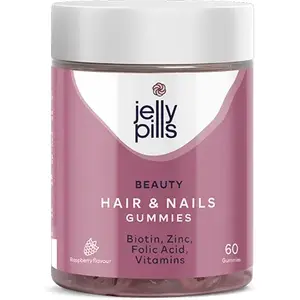 Hair & Nails Gummies, Biotina, Zinc, Ácido Fólico, Vitaminas, 60 gummies sabor frambuesa, Jelly Pills
